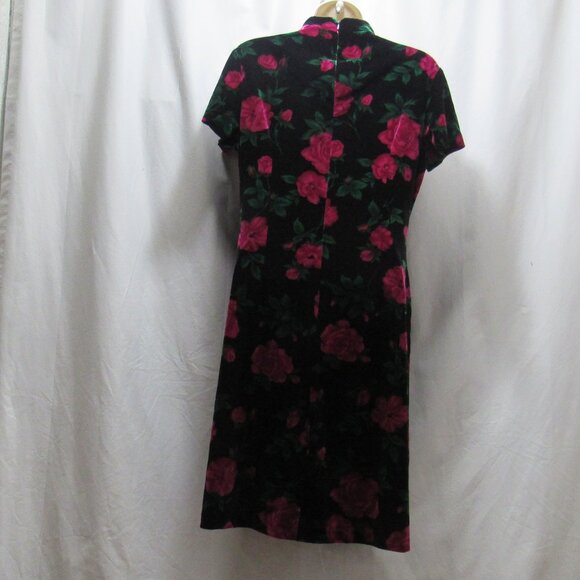 Maggy London Floral Rose Printed Velvet Midi Thai Asian Japanese A Line Dress - Picture 2 of 6